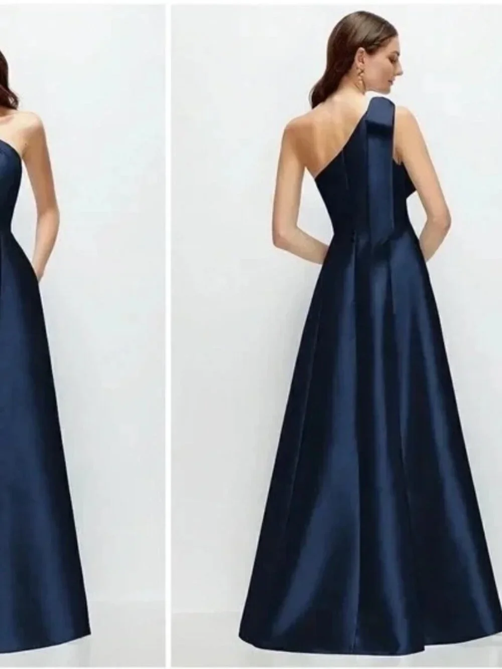 Alfred Sung Midnight Blue One-Shoulder Bow A-Line Gown D875 - Picture 2 of 3